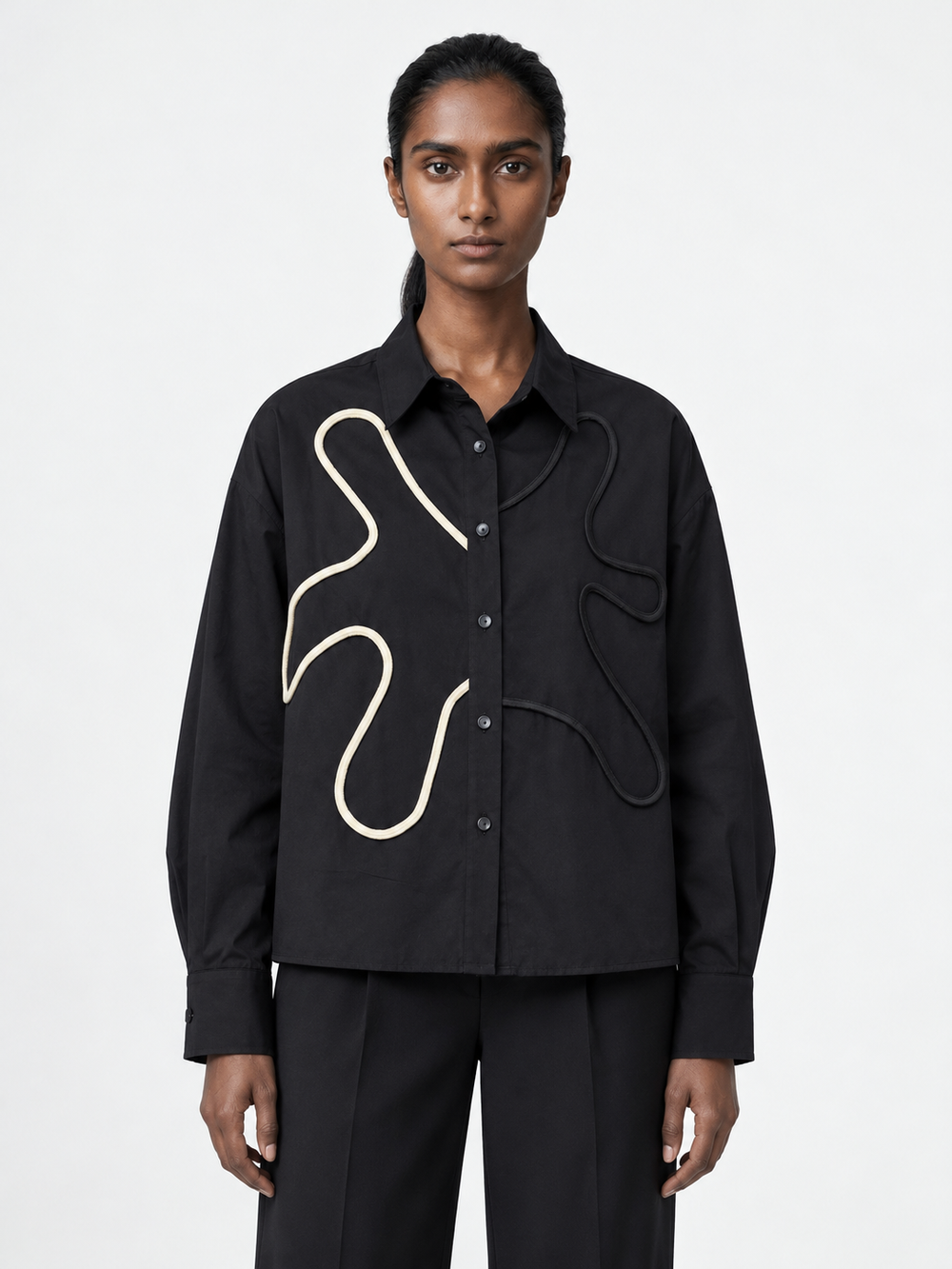 Abstract Cord-Appliqué Shirt