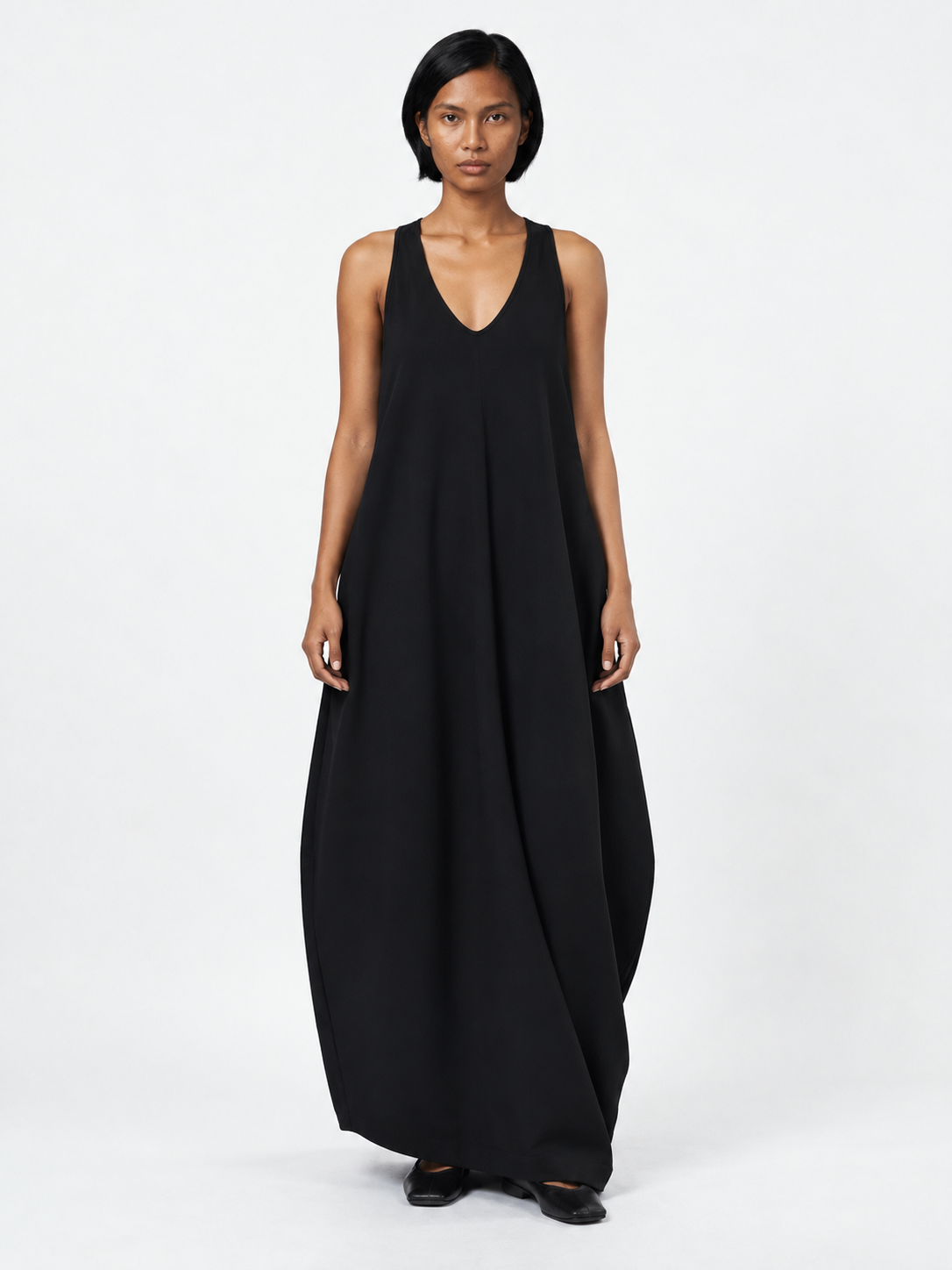 Sculptural V-Neck Maxi Dress · model-front