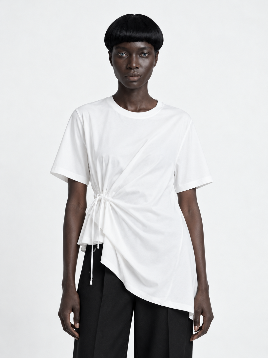 Drawstring Asymmetric T-Shirt · model-front