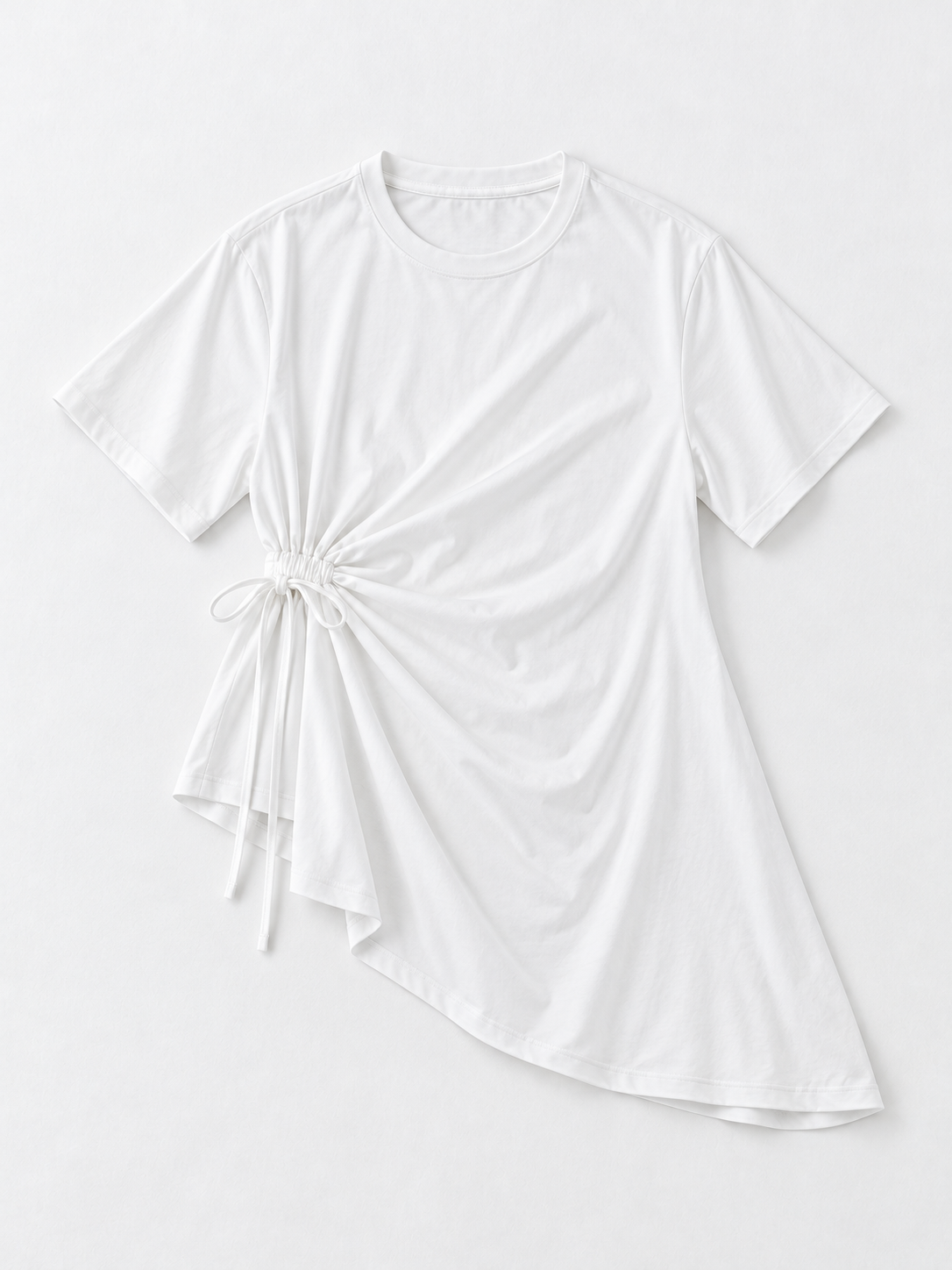 Drawstring Asymmetric T-Shirt · flat-front