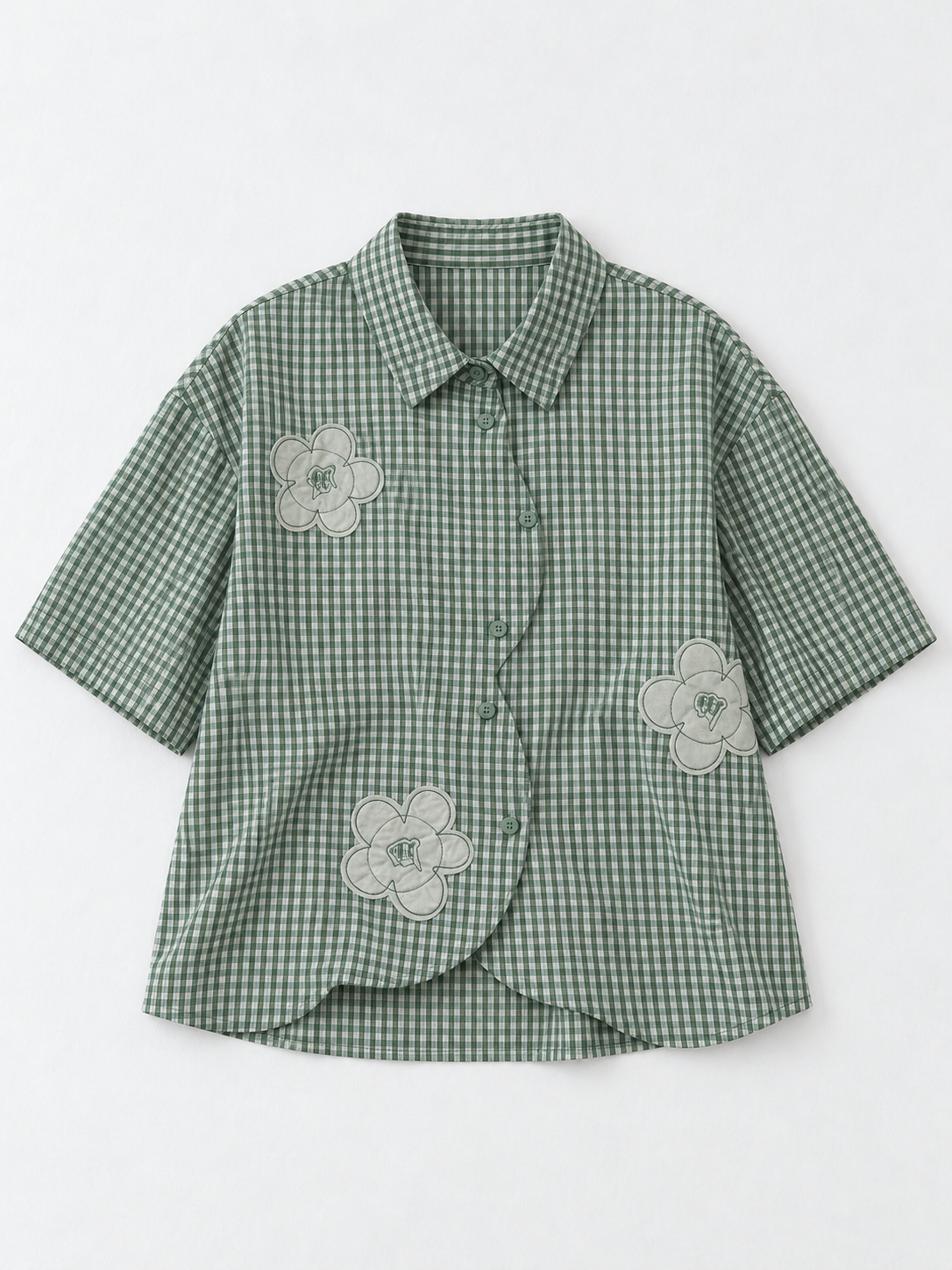 Floral Check Short-Sleeve Shirt · flat-front