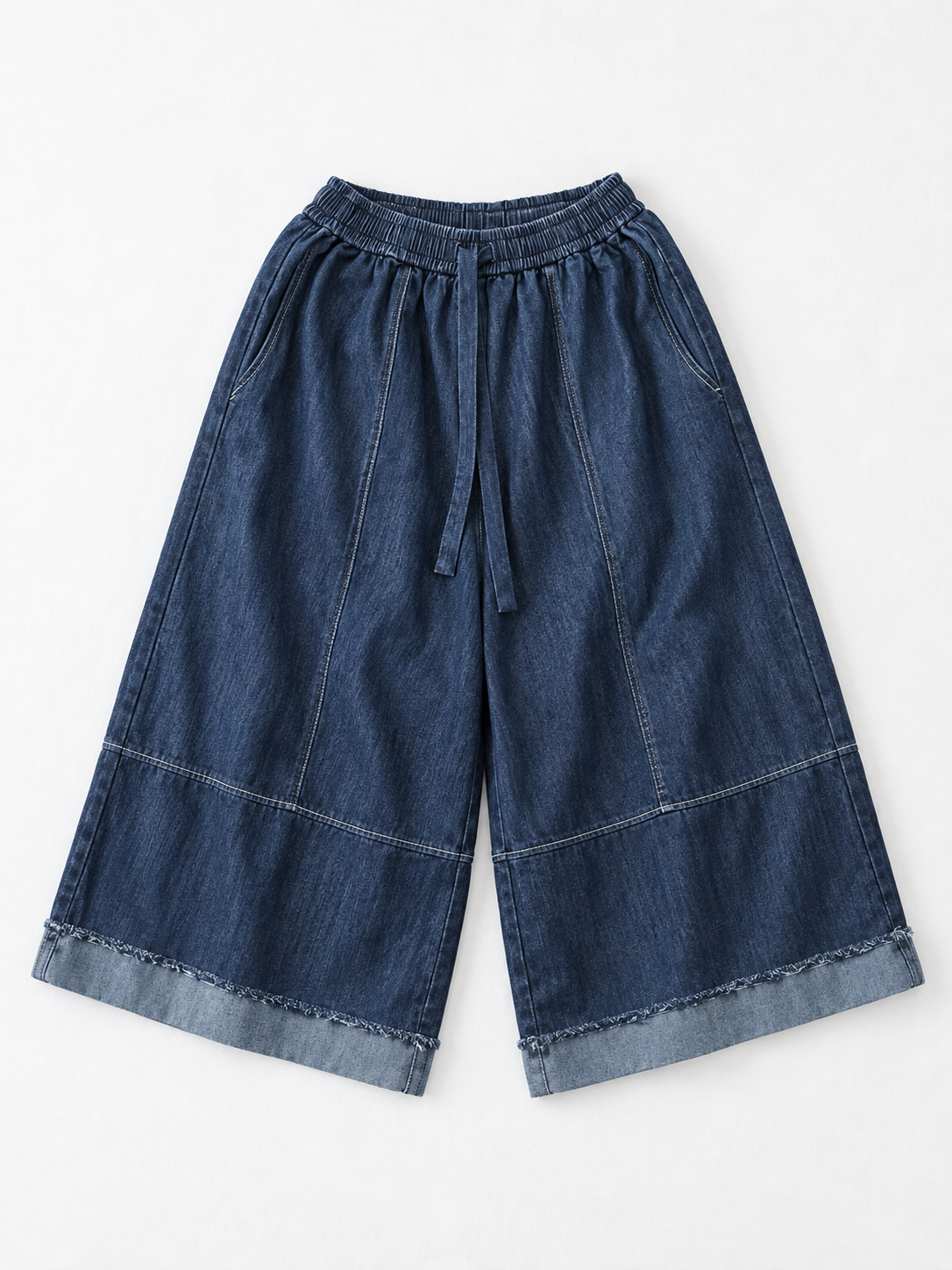 Panelled Denim Culottes · flat-front