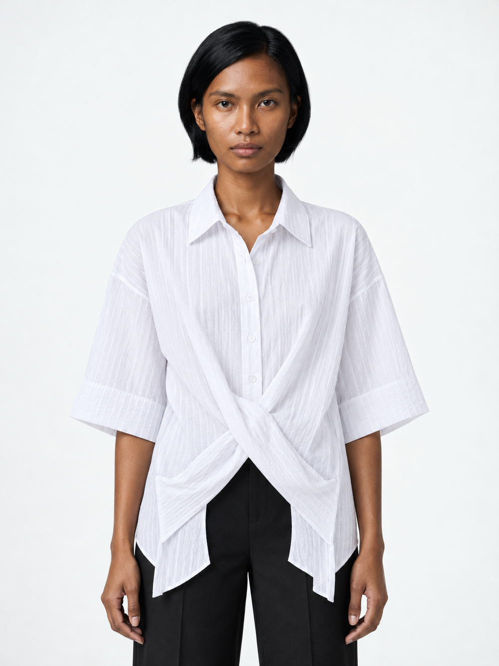 Cross-Front Short-Sleeve Shirt
