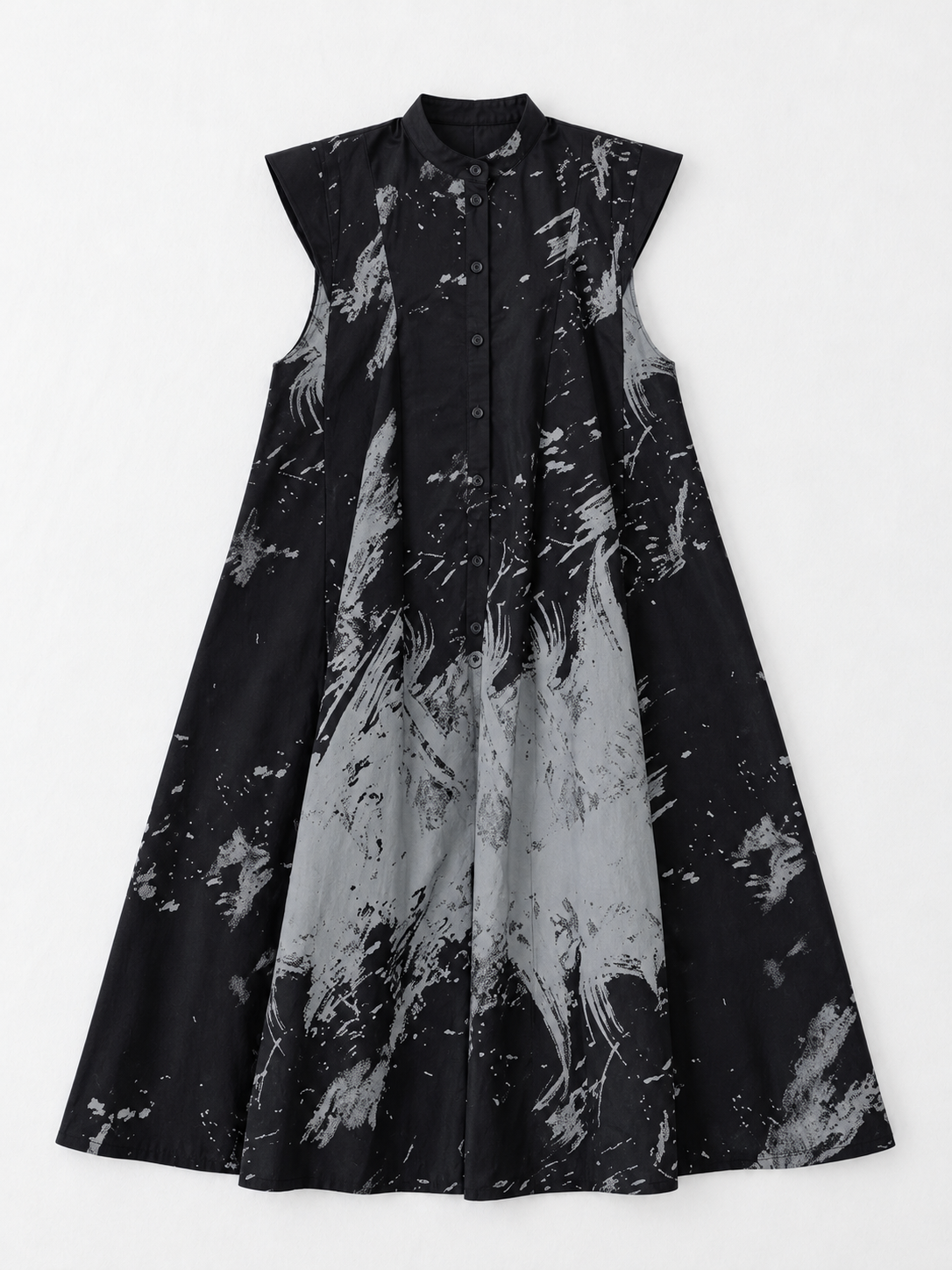 Abstract-Print Sleeveless Shirt Dress · flat-front