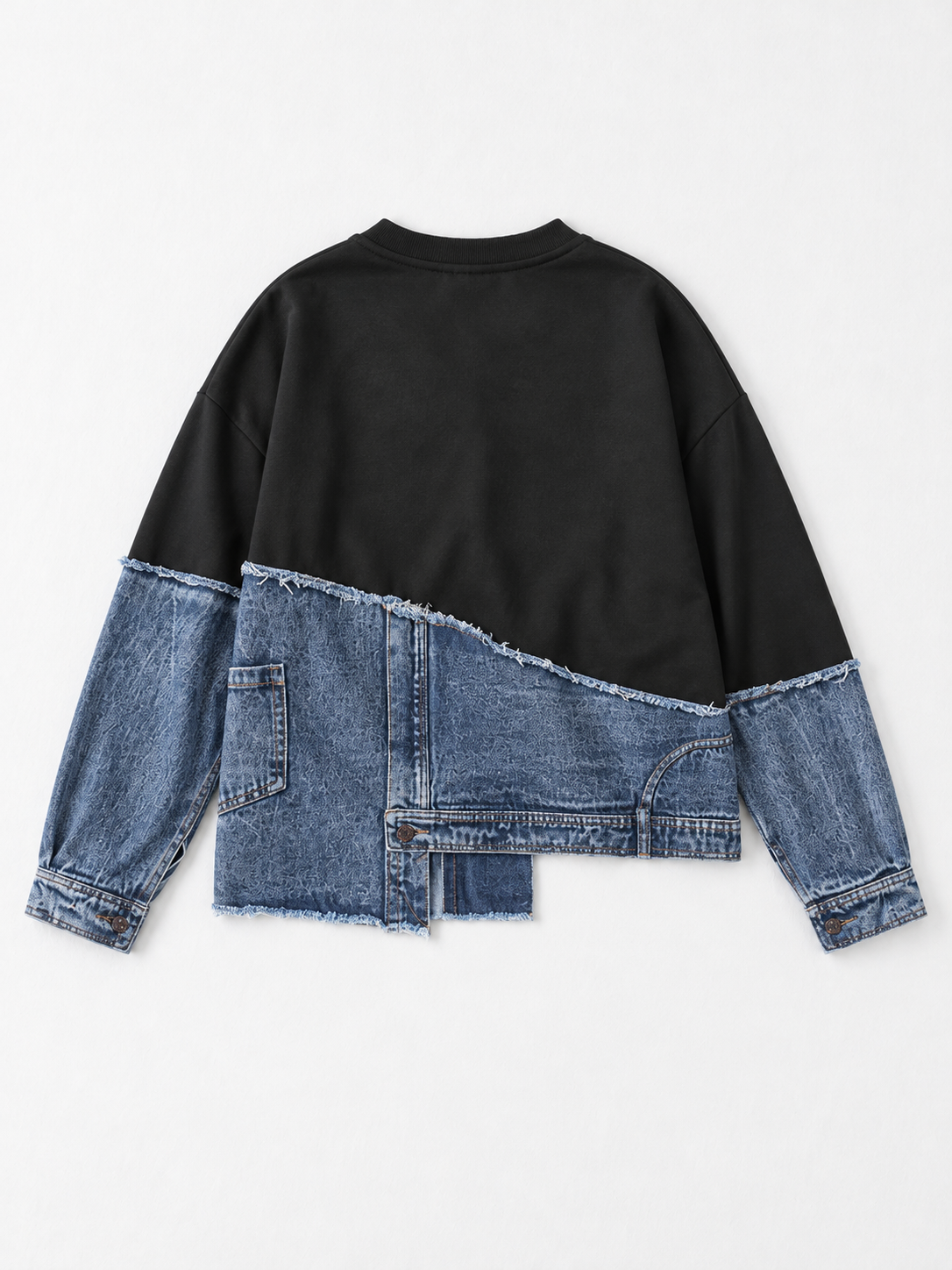 Denim-Panel Sweatshirt · flat-back