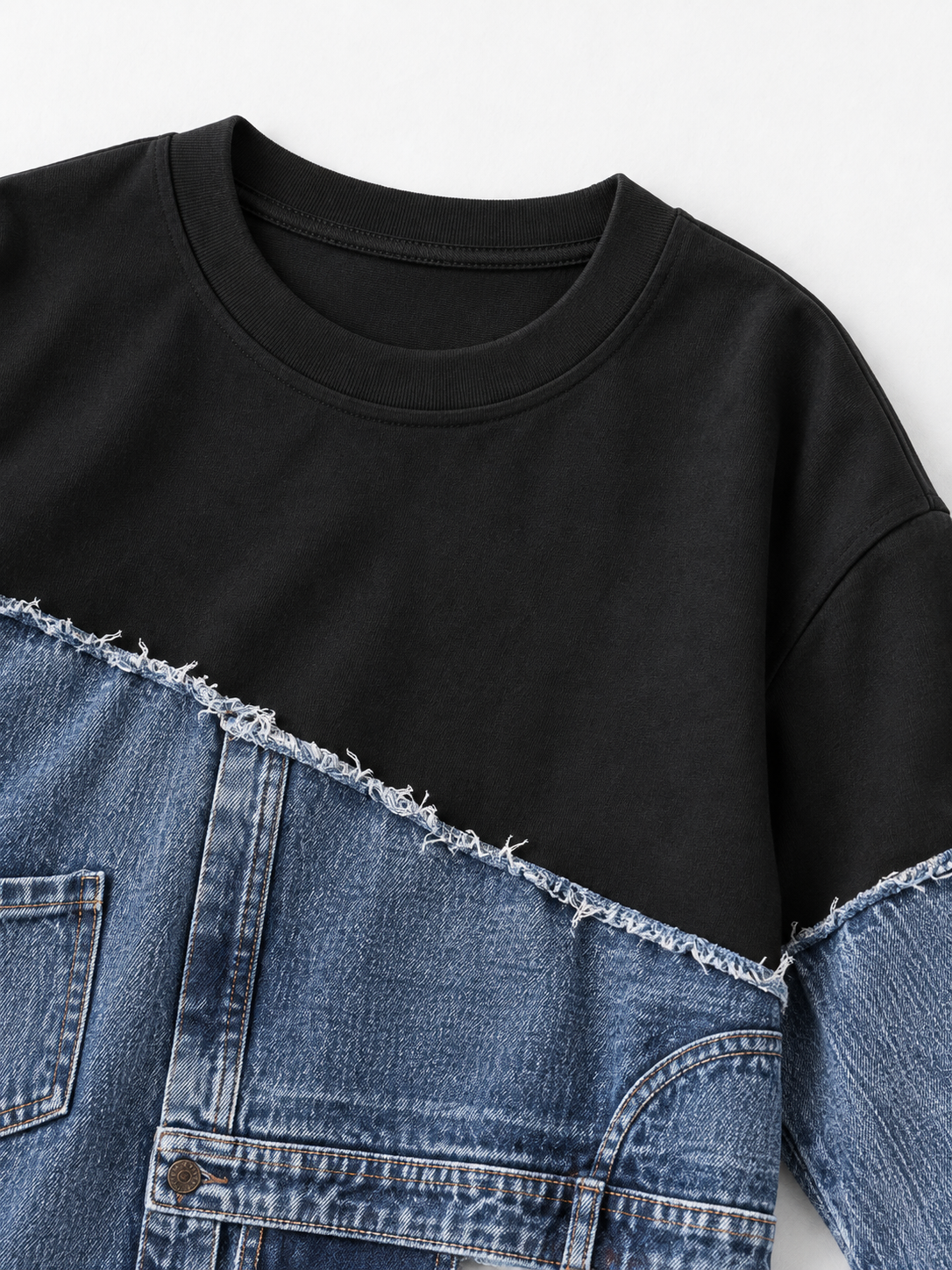 Denim-Panel Sweatshirt · detail-1