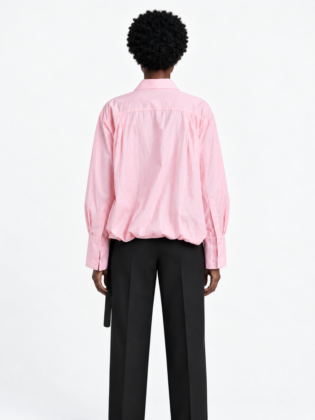 Belted Balloon-Hem Shirt · model-back