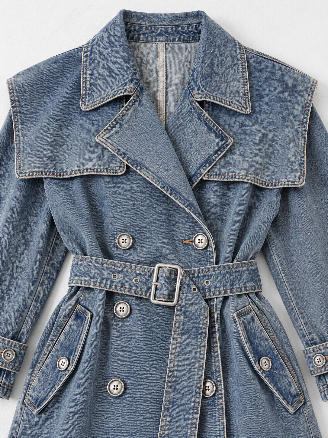 Cape-Yoke Denim Trench · detail-2