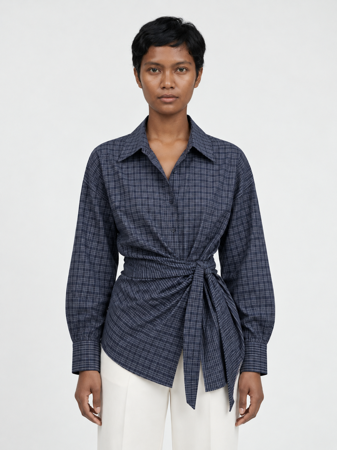 Check Wrap-Tie Shirt · model-front
