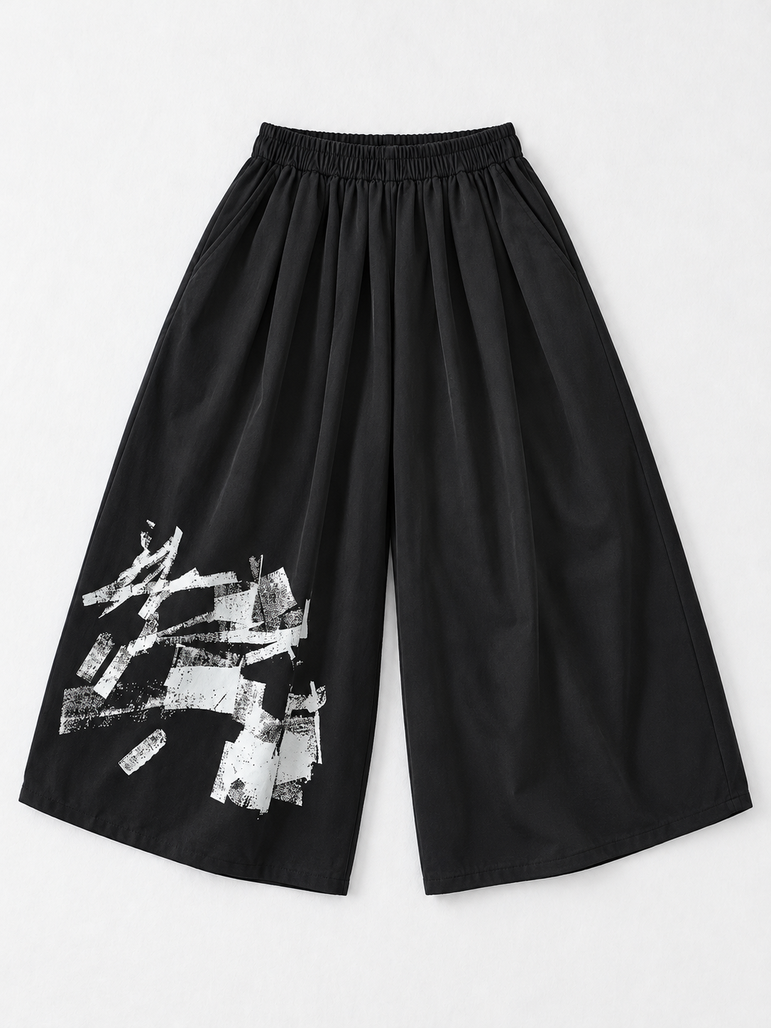 Graphic Wide-Leg Trousers · flat-front