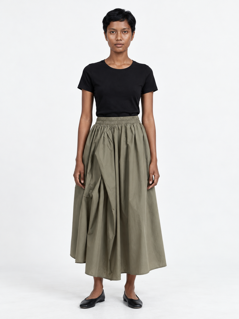 Draped Pocket Midi Skirt