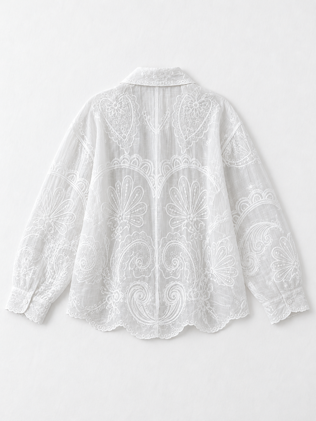 Embroidered Scallop-Hem Shirt · flat-back