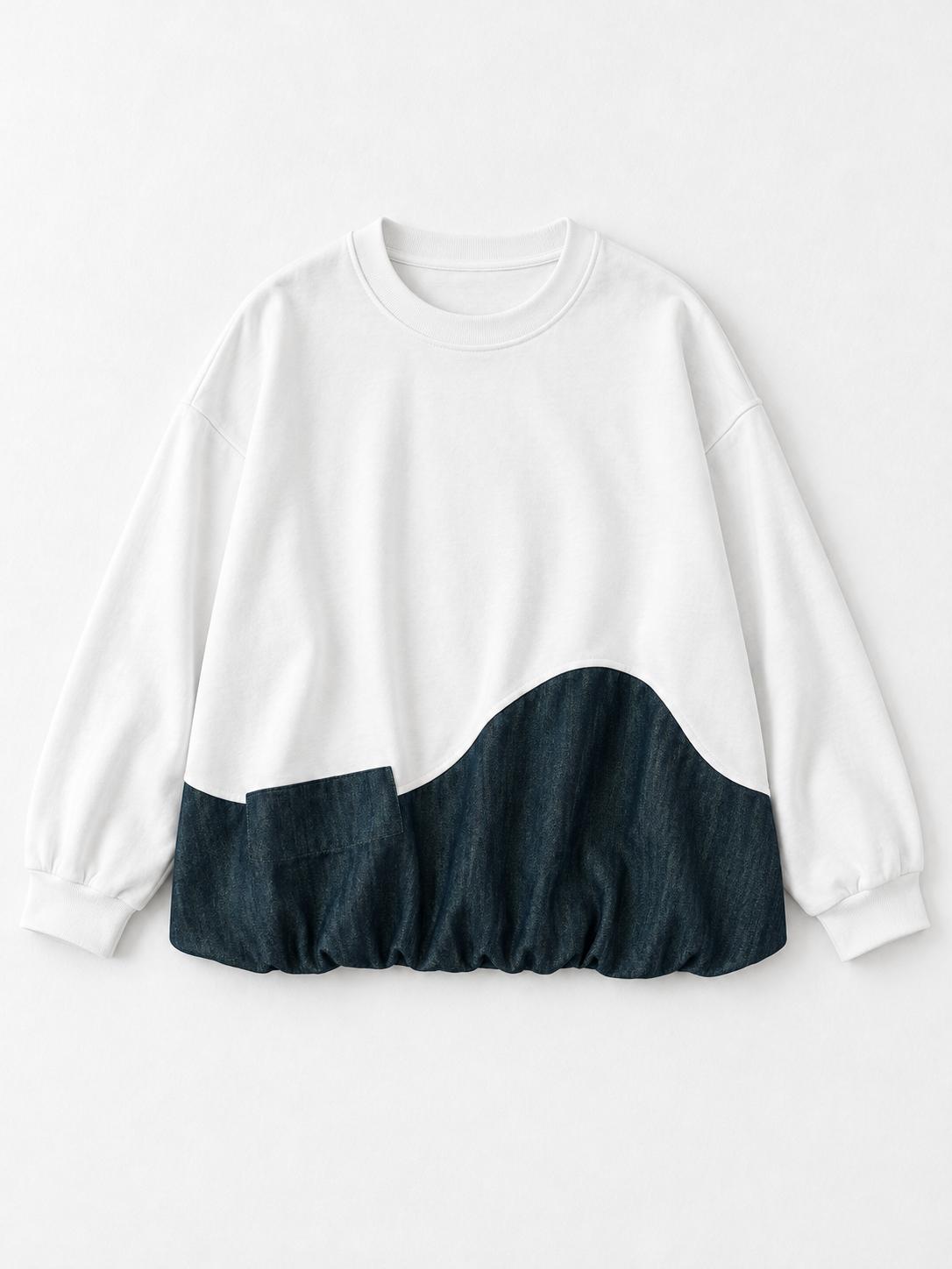 Wave-Panel Hem Sweatshirt · flat-front