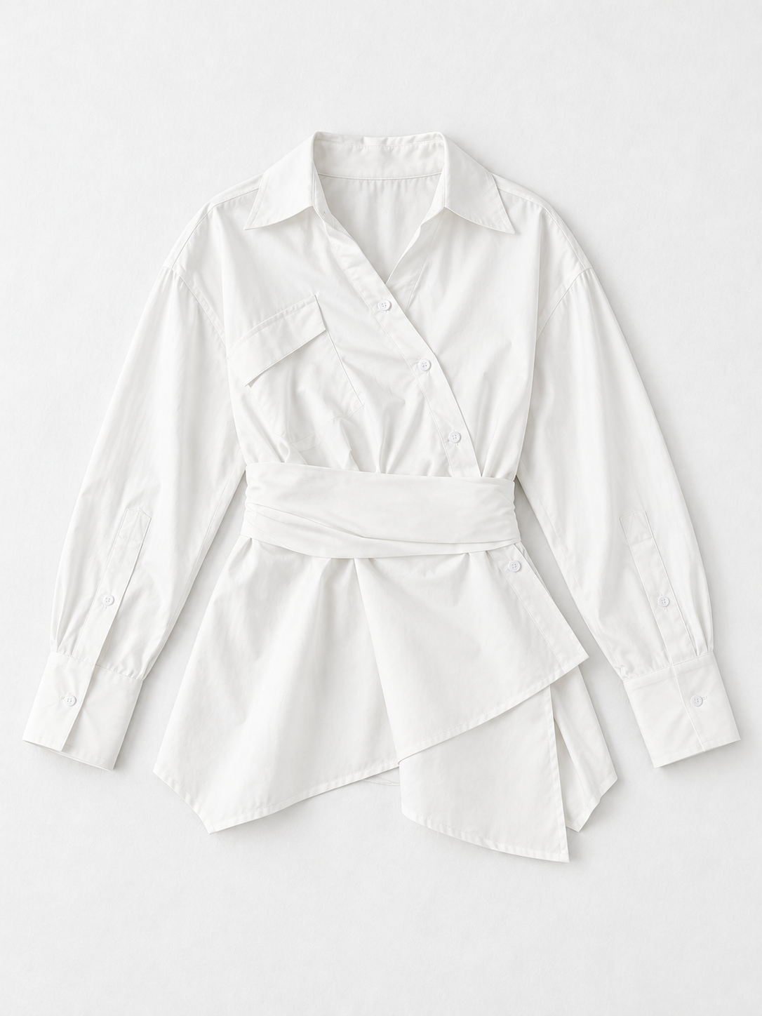 Wrap-Tie Longline Shirt · flat-front
