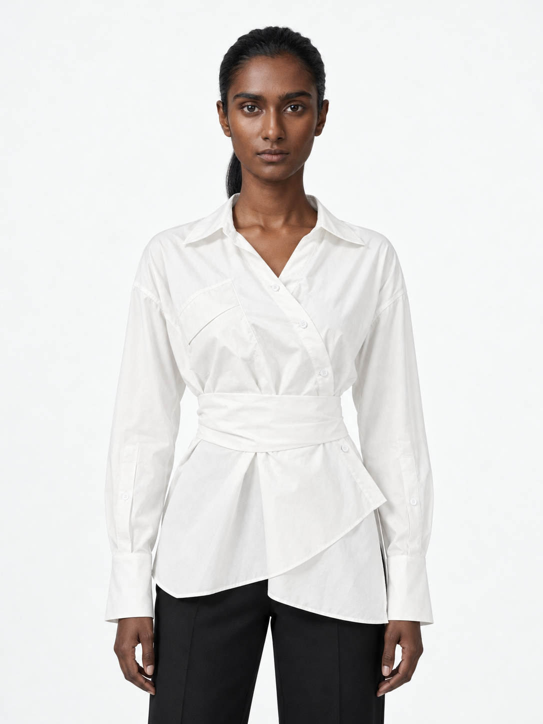 Wrap-Tie Longline Shirt · model-front