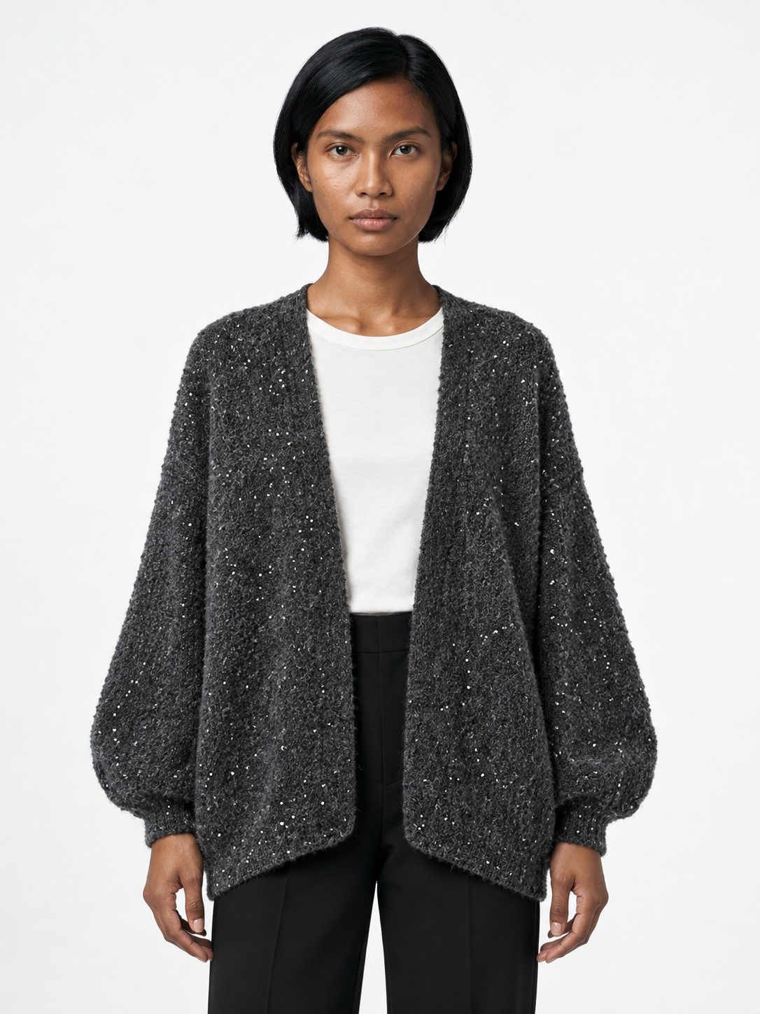 Sequin Open Knit Cardigan · model-front