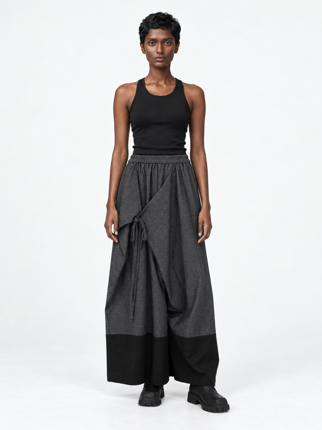 Draped Panel Wide-Leg Trousers · model-front