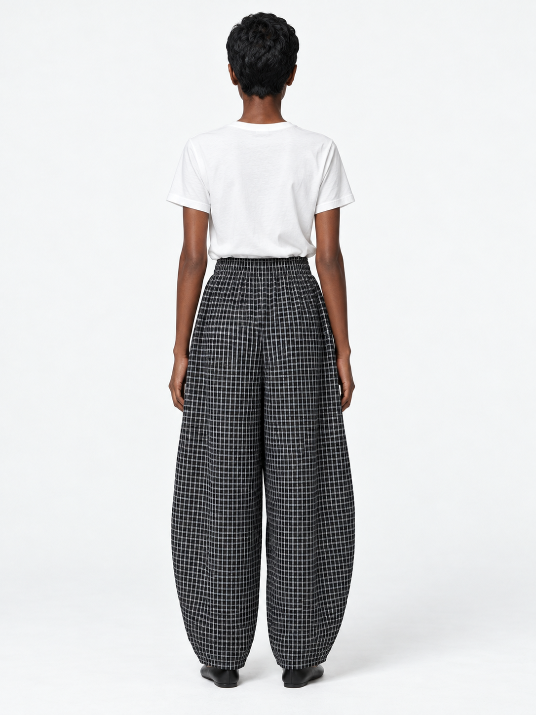 Windowpane Balloon Trousers · model-back