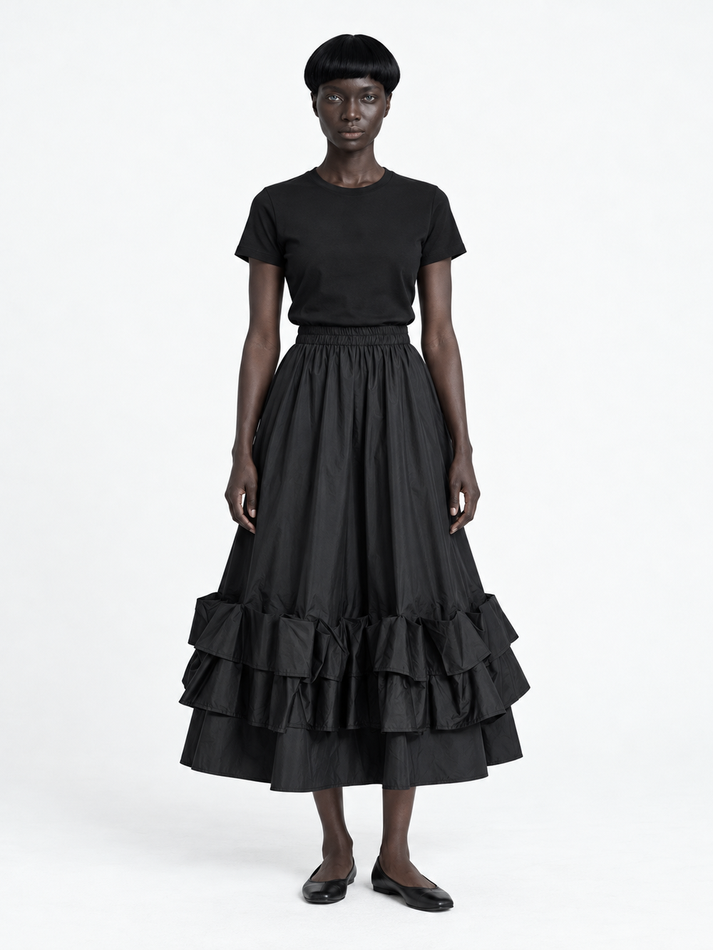 Double-Ruffle Midi Skirt