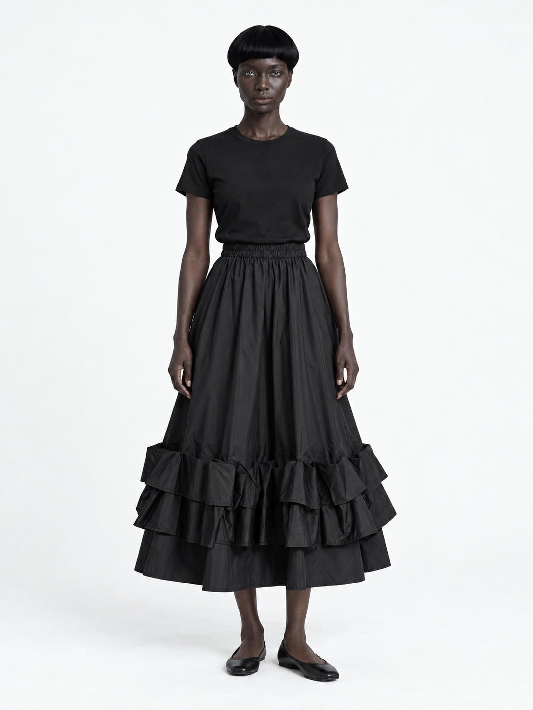 Double-Ruffle Midi Skirt · model-front