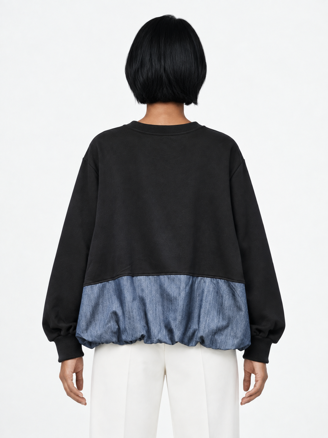 Pocket Denim-Hem Sweatshirt · model-back