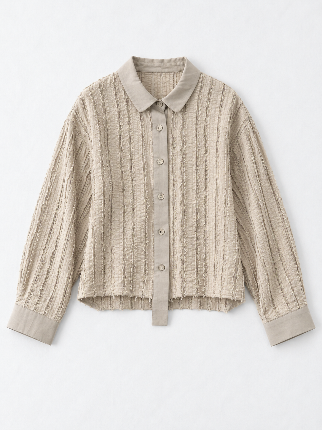 Textured Stripe Cropped Shirt · flat-front
