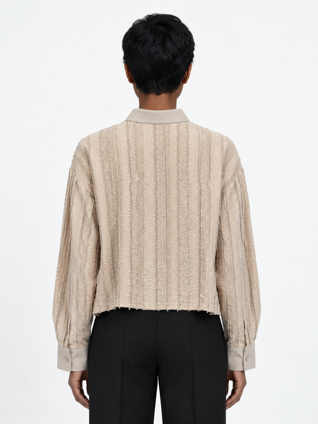 Textured Stripe Cropped Shirt · model-back