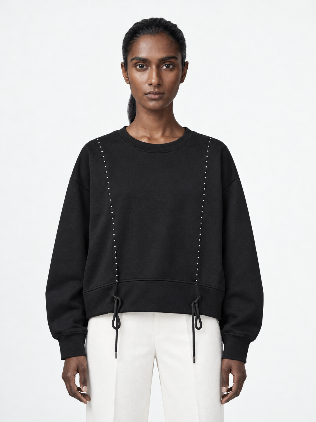 Topstitched Drawcord Sweatshirt · model-front