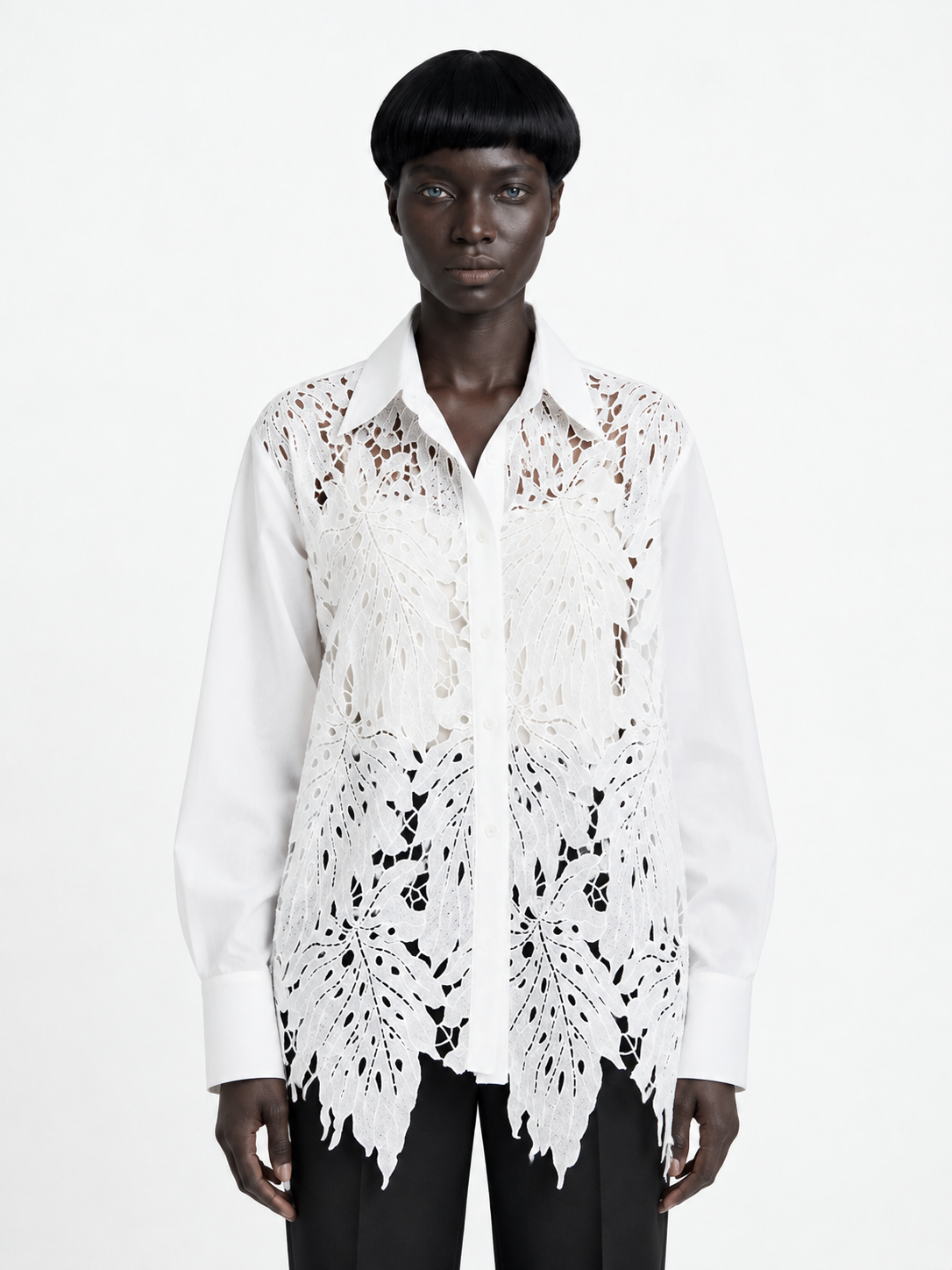 Floral Lace-Front Shirt · model-front