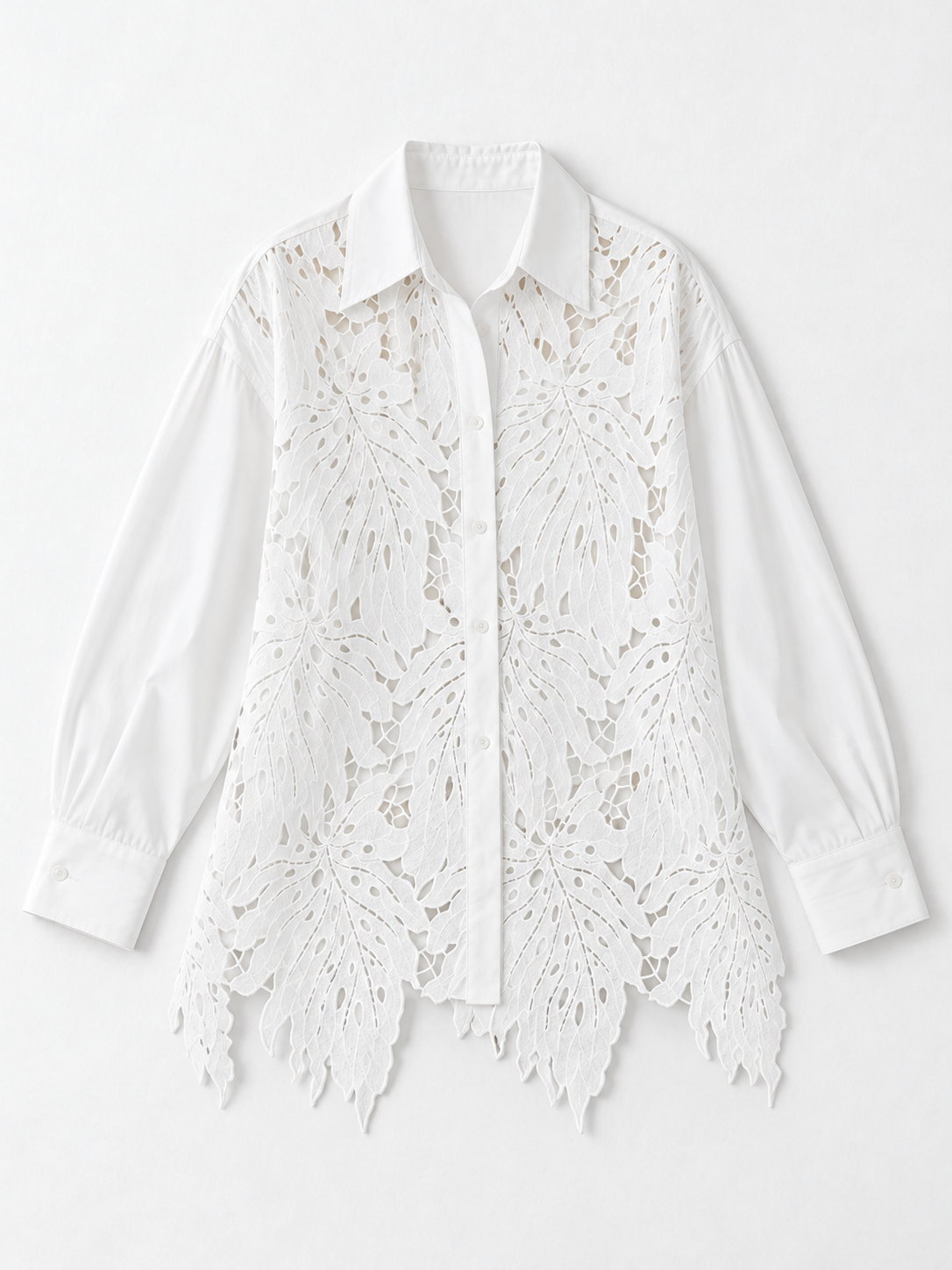 Floral Lace-Front Shirt · flat-front