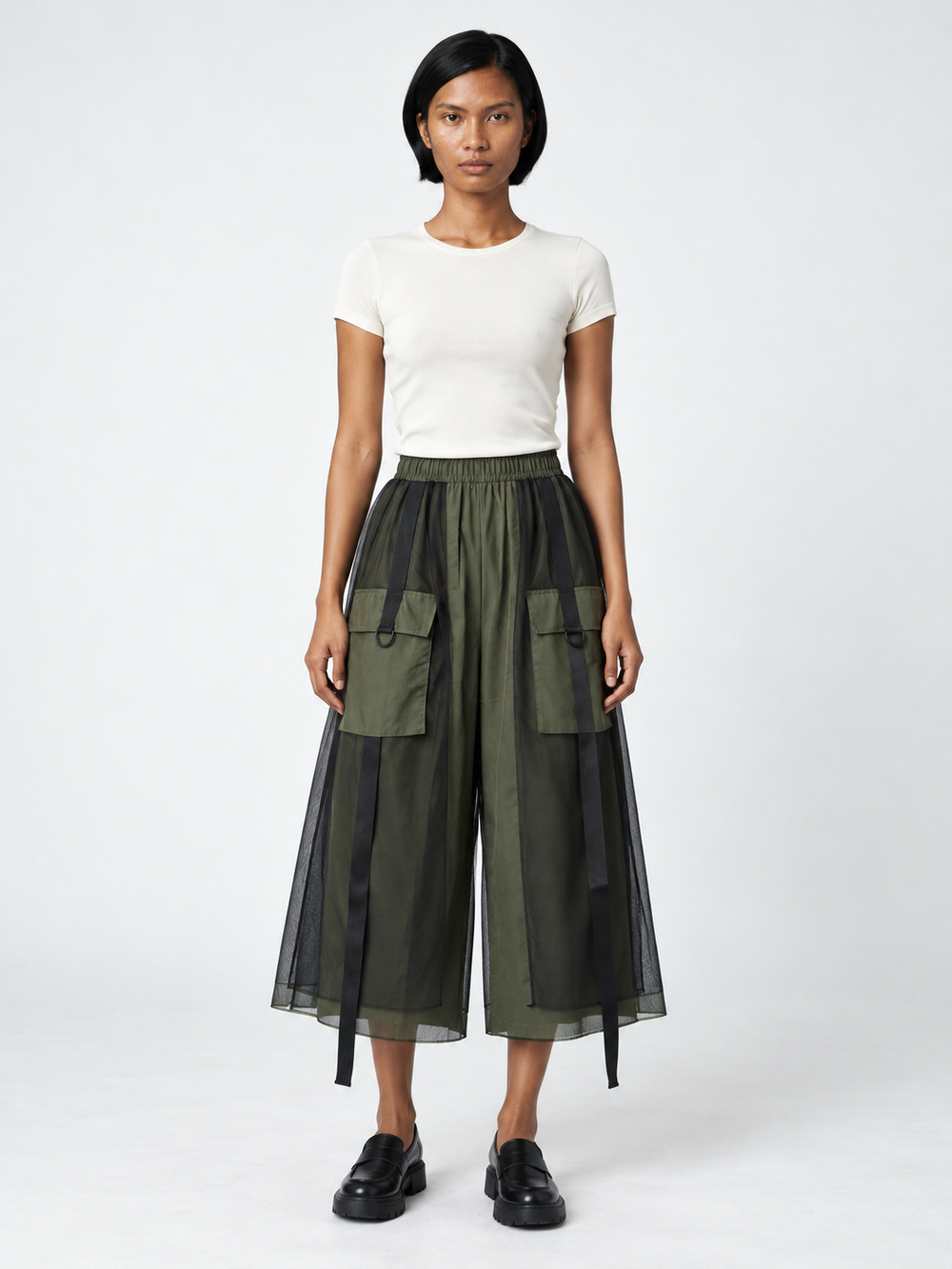 Mesh-Overlay Cargo Culottes