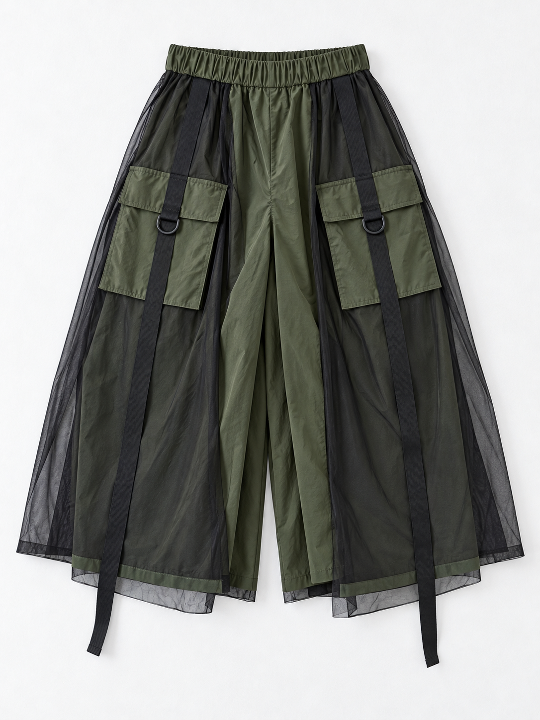 Mesh-Overlay Cargo Culottes · flat-front