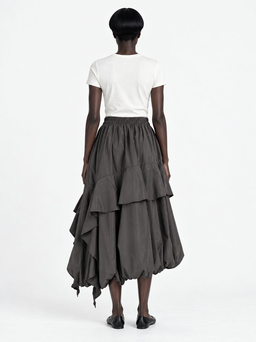Asymmetric Ruffle Balloon Skirt · model-back