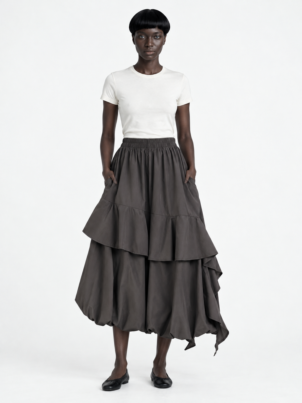 Asymmetric Ruffle Balloon Skirt