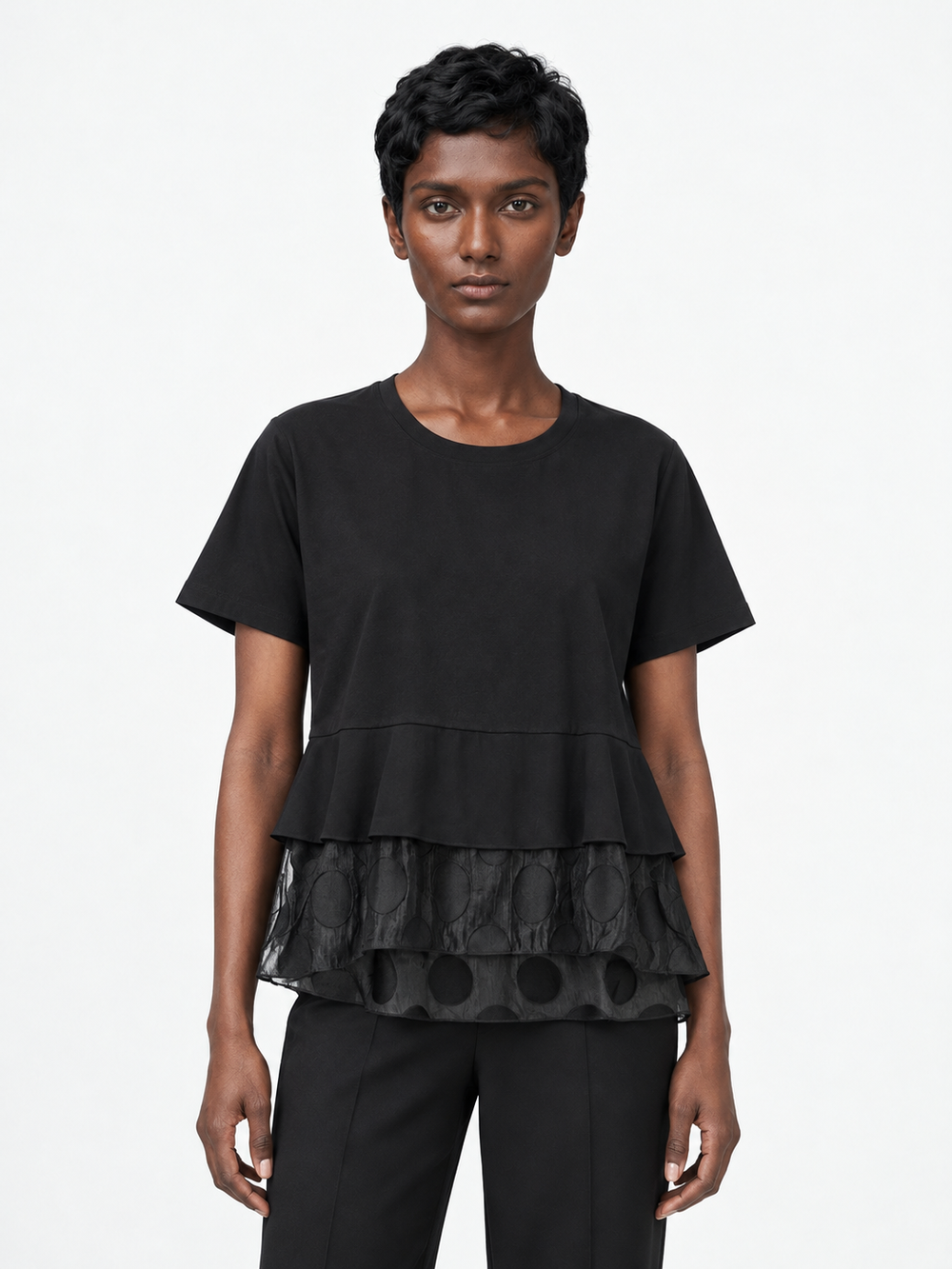Layered Dot-Hem T-Shirt