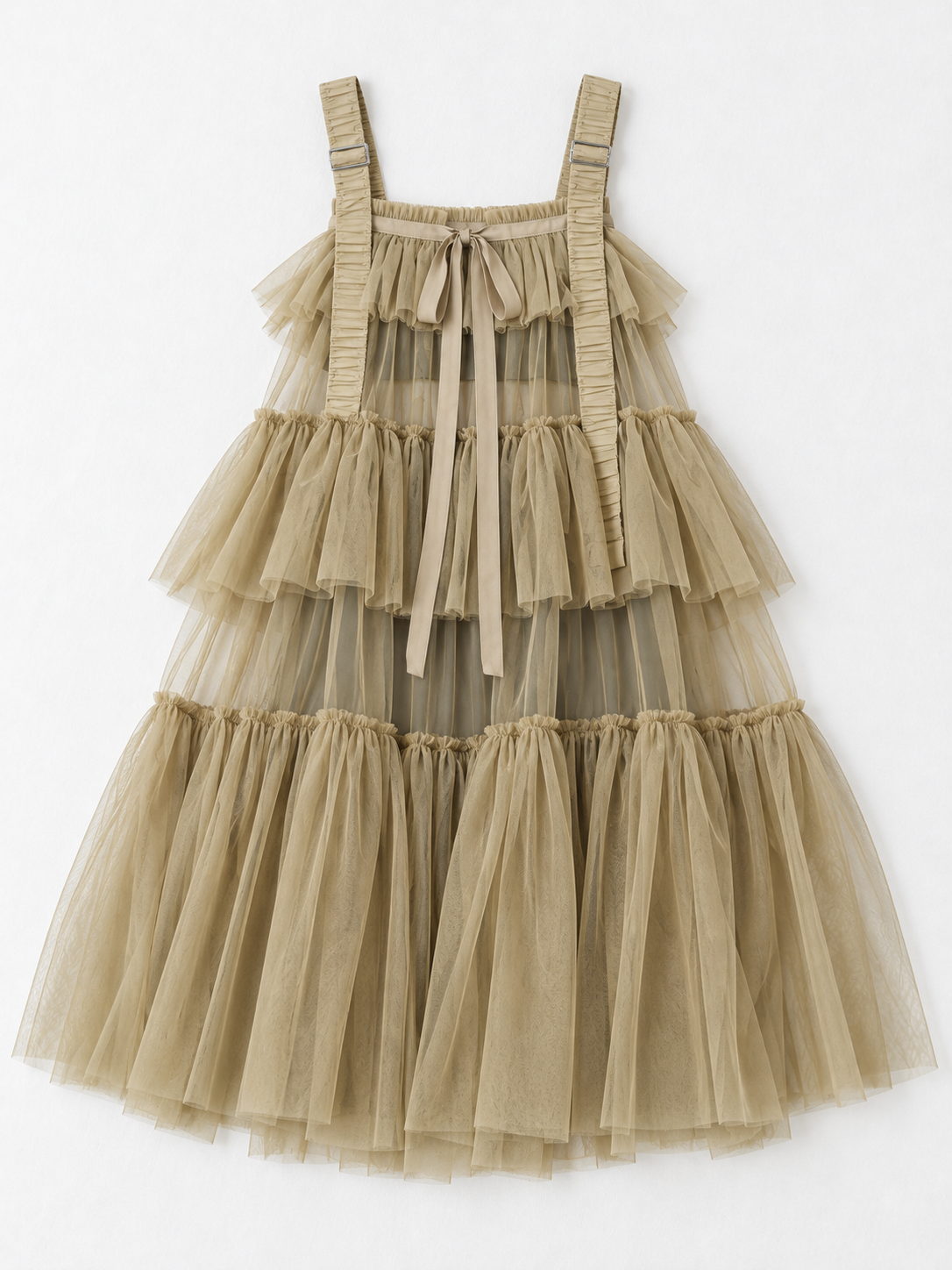 Tiered Tulle Strap Dress · flat-front