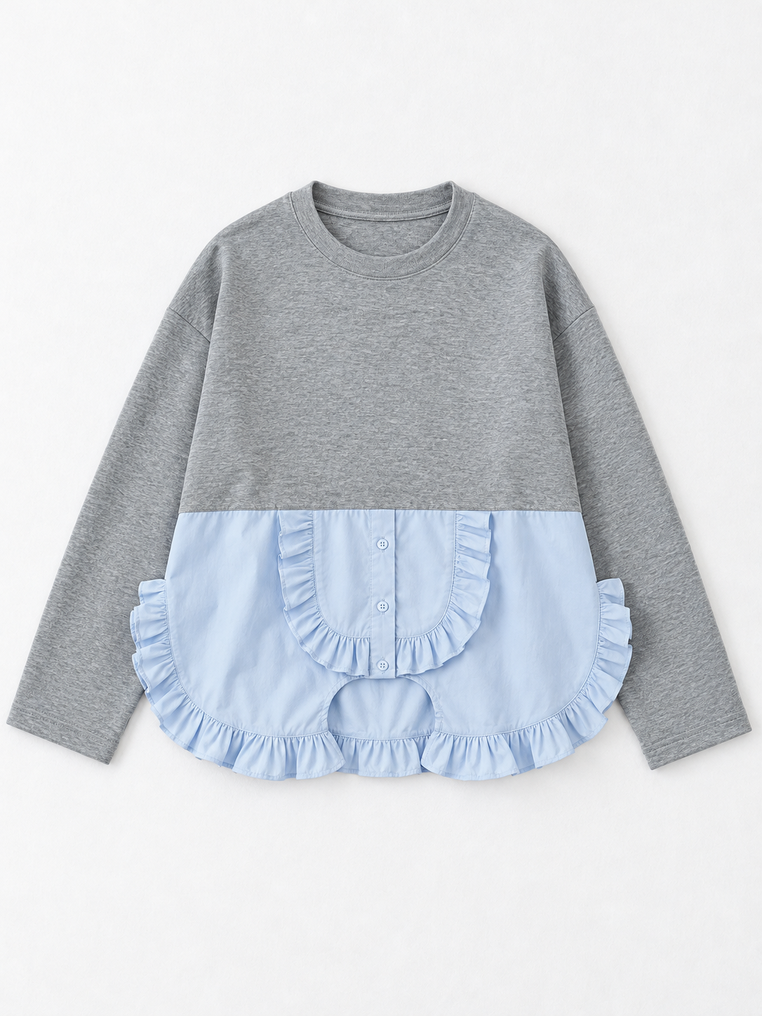 Ruffled Panel-Hem Sweatshirt · flat-front