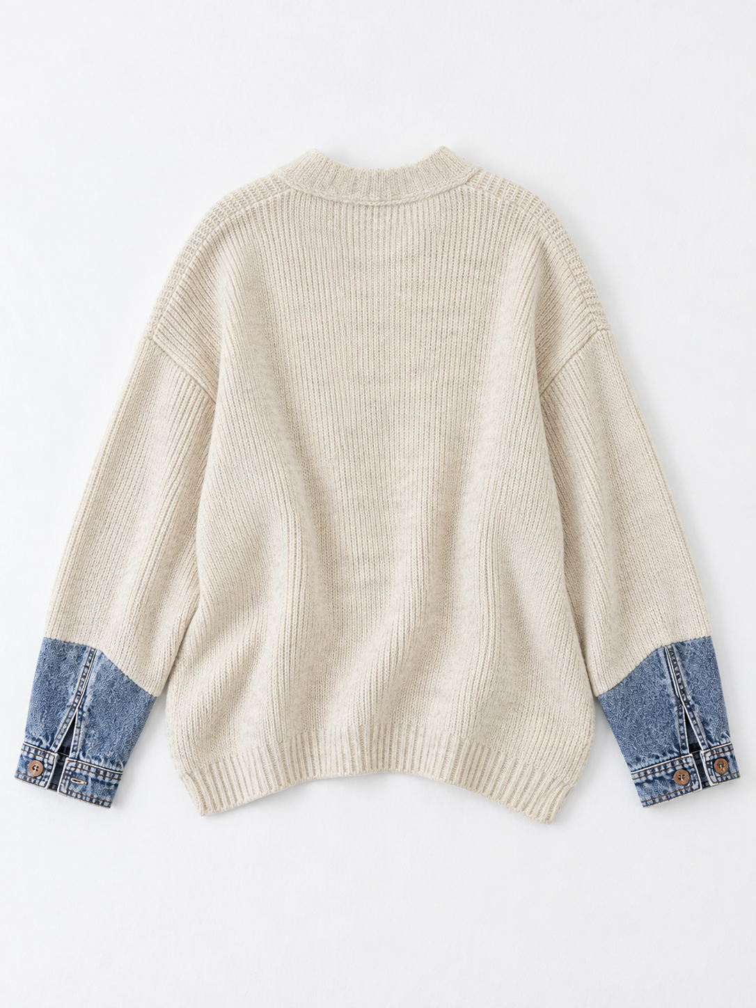 Denim-Cuff Knit Cardigan · flat-back
