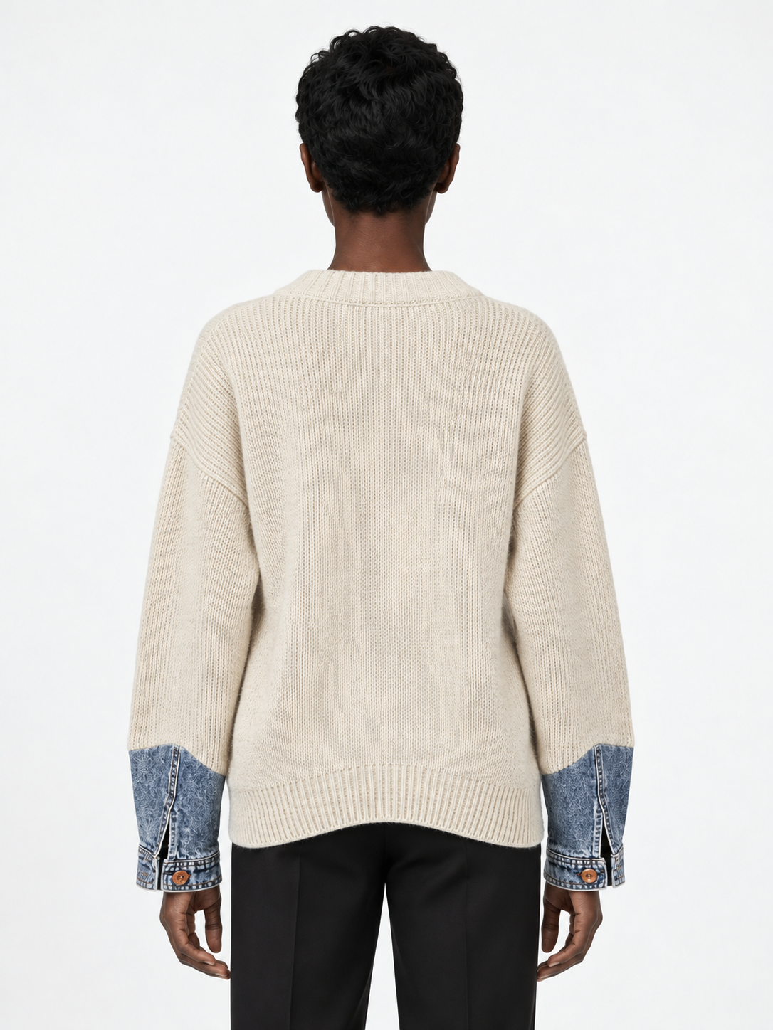 Denim-Cuff Knit Cardigan · model-back