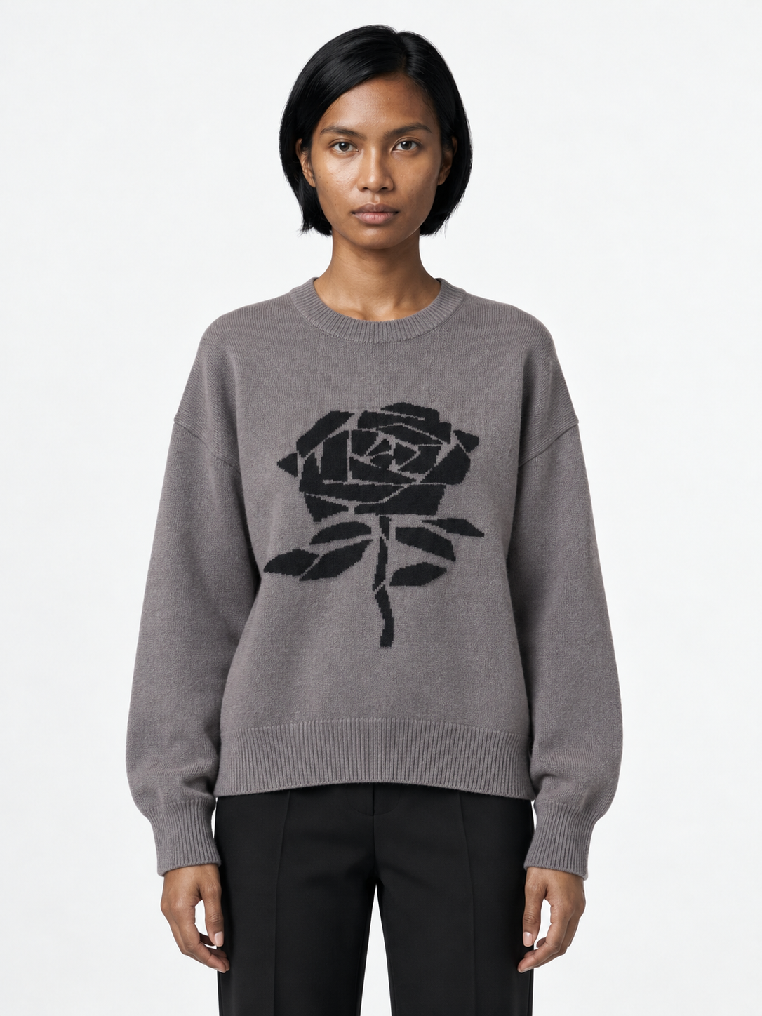 Rose Motif Knit Sweater · model-front