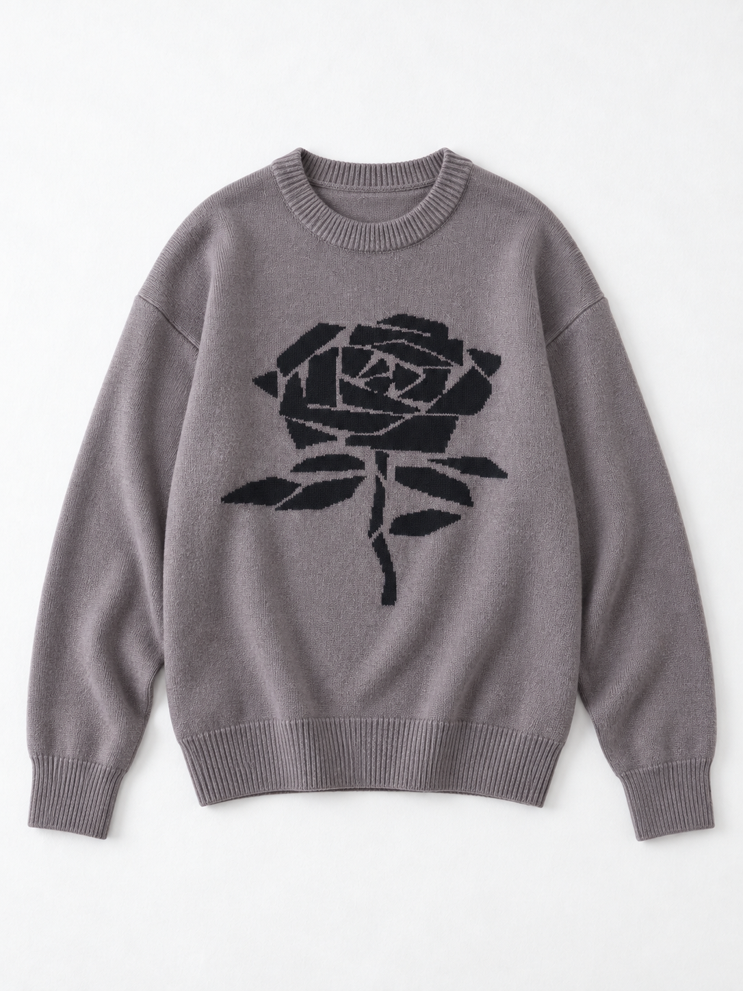 Rose Motif Knit Sweater · flat-front
