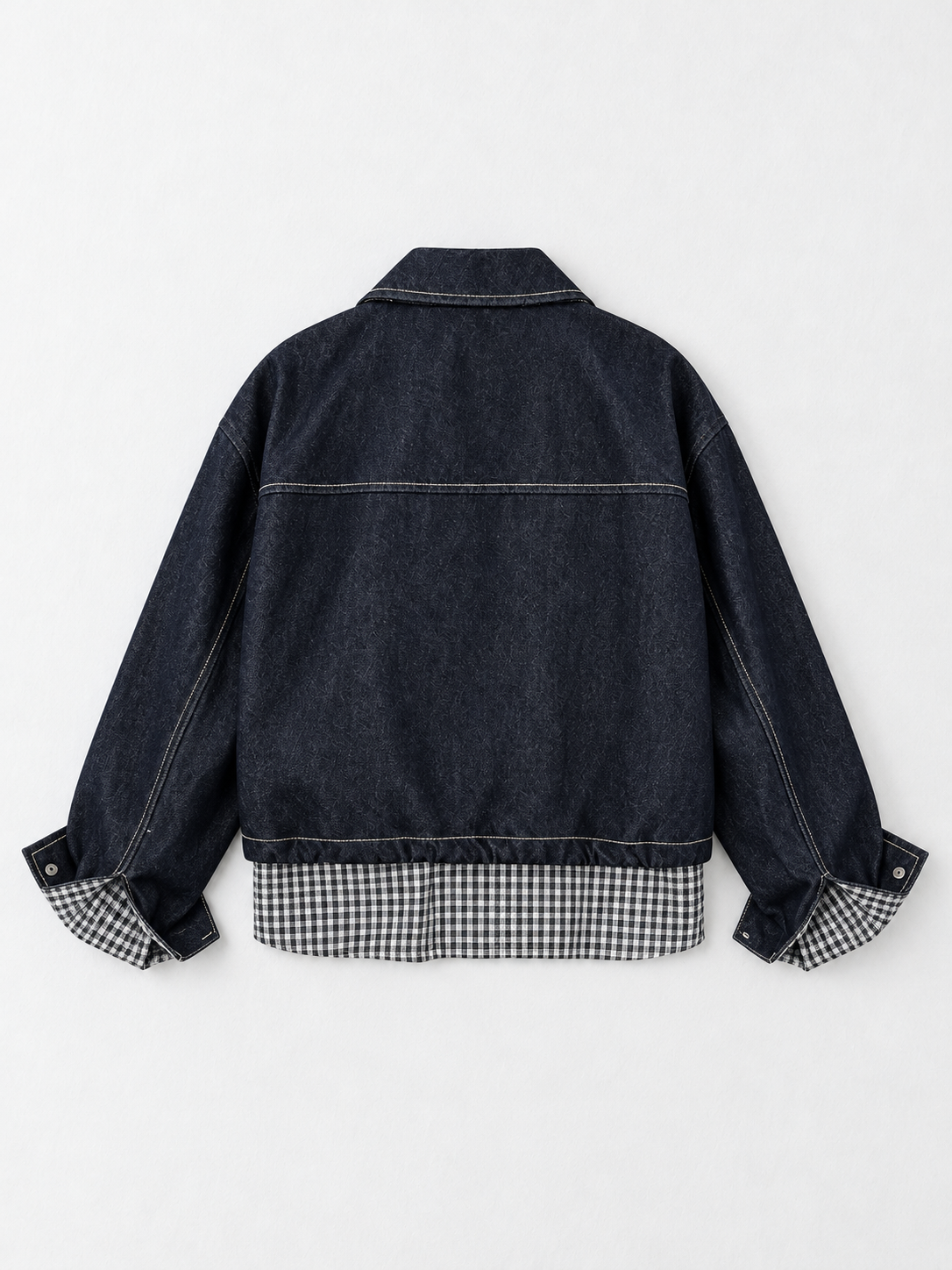 Gingham-Trim Denim Jacket · flat-back