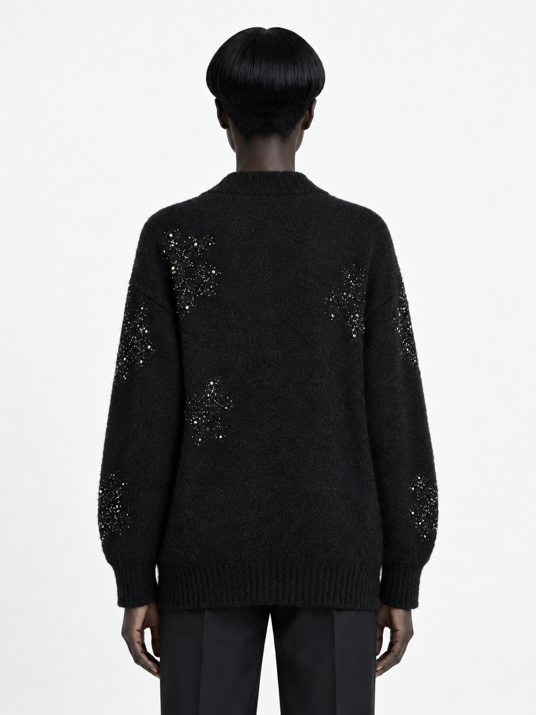Crystal Flower Knit Cardigan · model-back