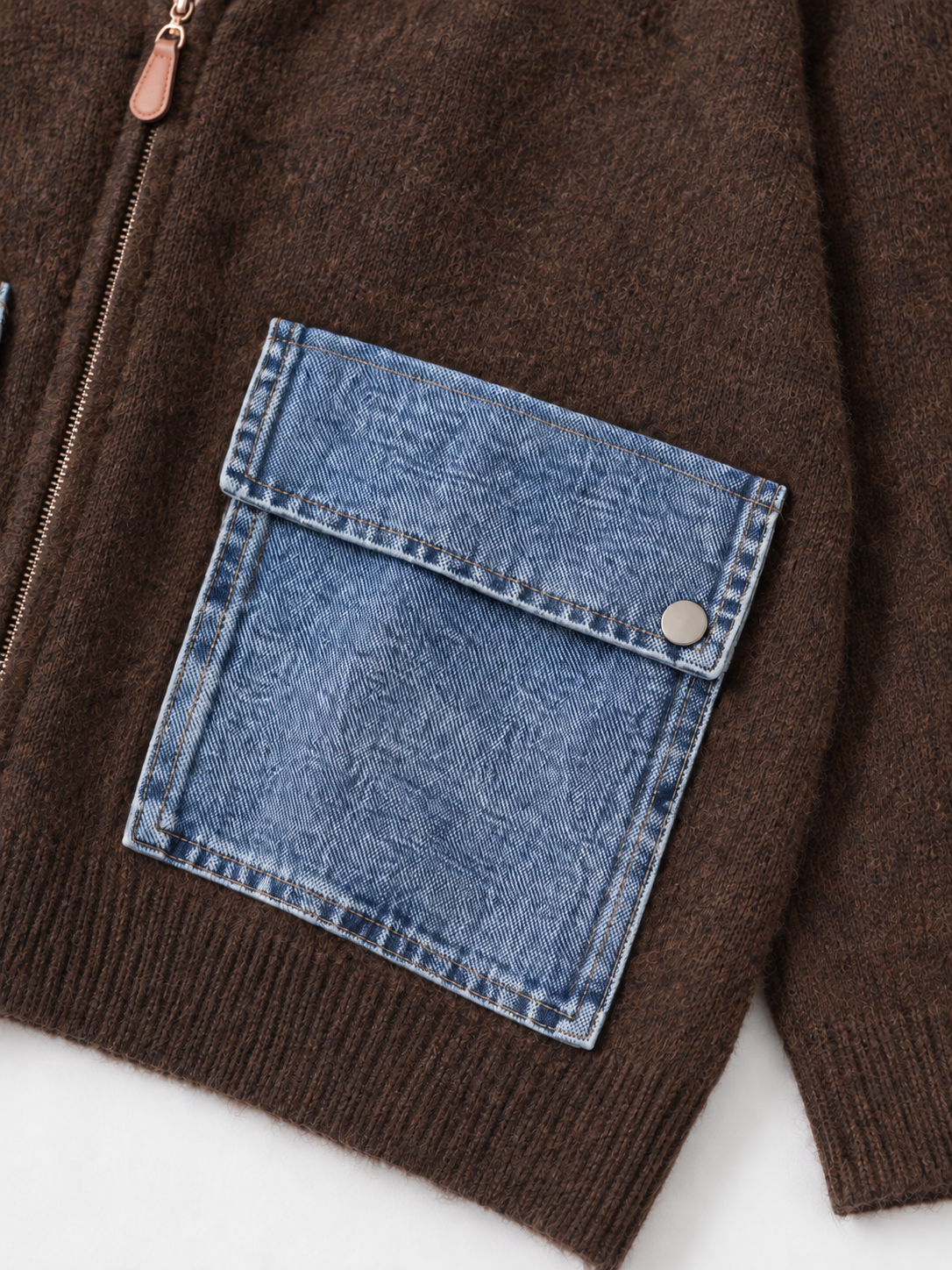 Hooded Denim-Pocket Knit Jacket · detail-2