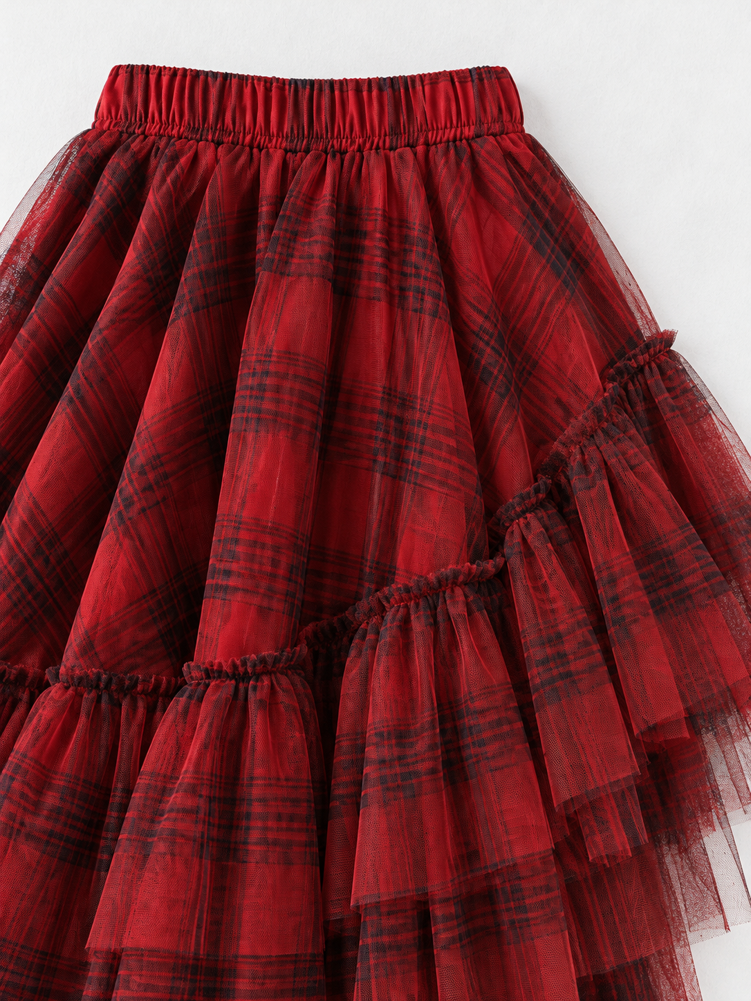 Plaid Mesh Cascade Skirt · detail-1