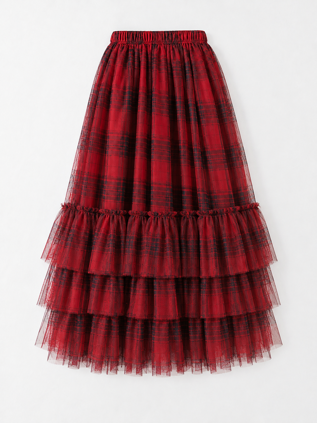 Plaid Mesh Cascade Skirt · flat-back