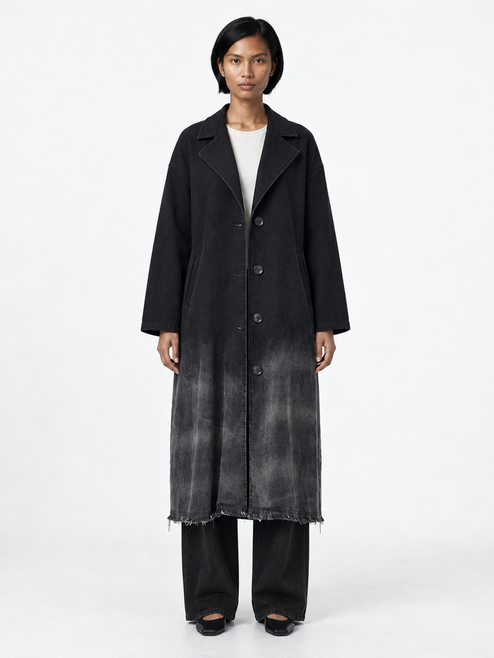 Faded-Panel Long Coat