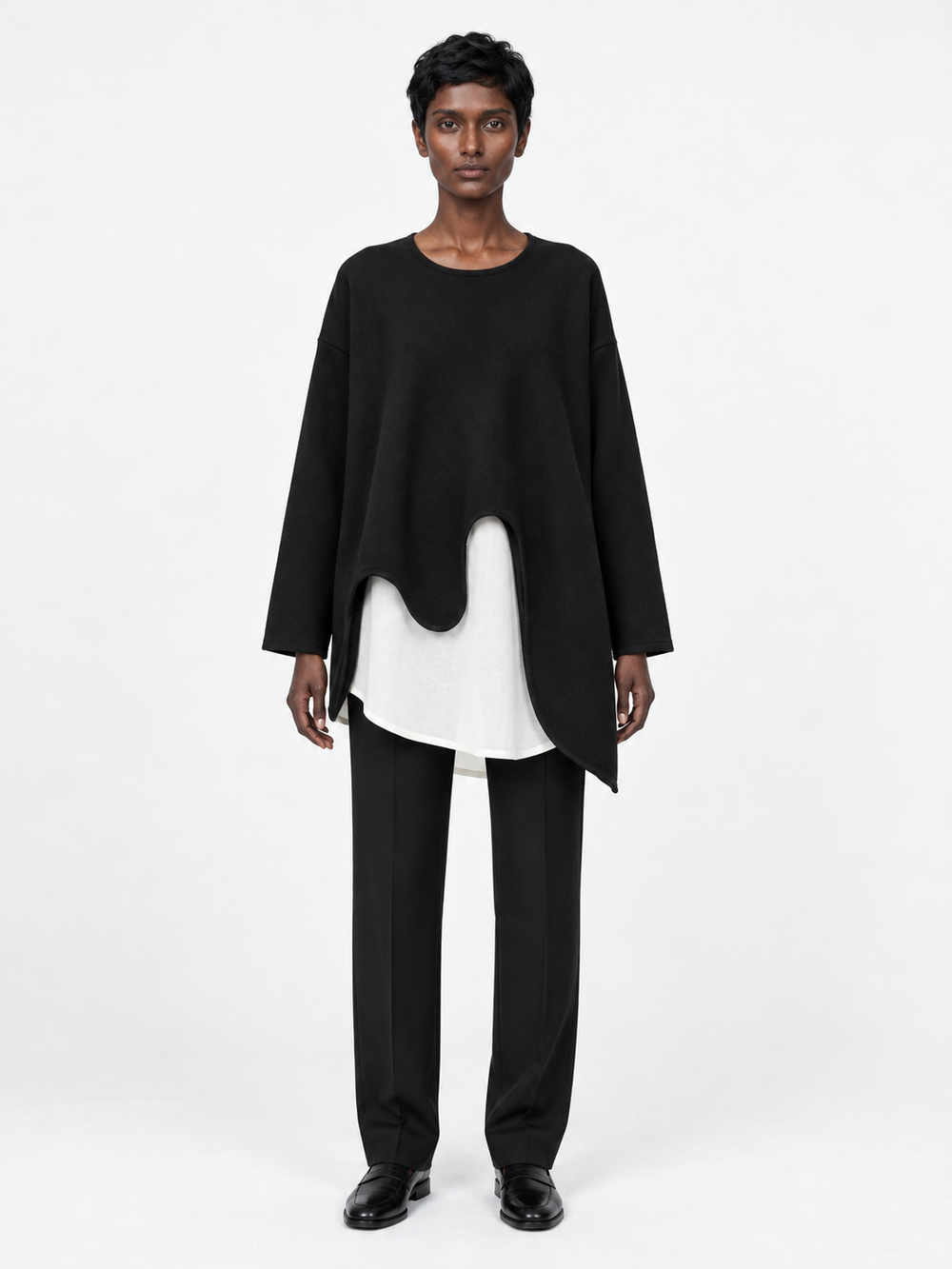 Wave-Hem Long-Sleeve Top