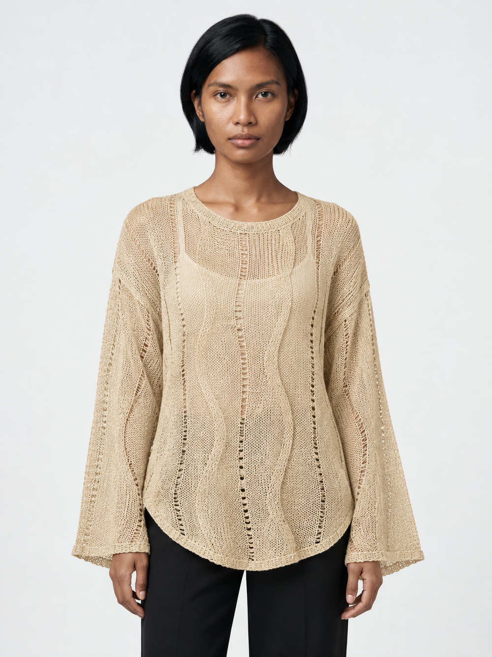 Openwork Wave-Knit Sweater
