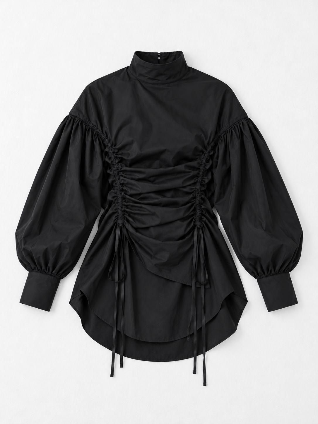 Ruched Front Balloon-Sleeve Shirt · flat-front